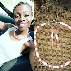 Pink necklace and earring set